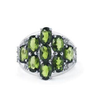 4.56CTS CHROME DIOPSIDE & WHITE TOPAZ STERLING SILVER RING SZ 8